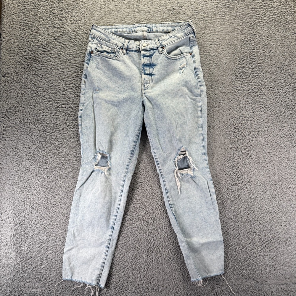 Old Navy OG Jeans Womens 12 Blue Cotton Denim Straight Leg Button-Fly Distressed